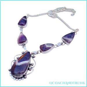 5 Natural Chevron Amethyst Handcrafted Scrollwork Silver Adjustable Length NEW